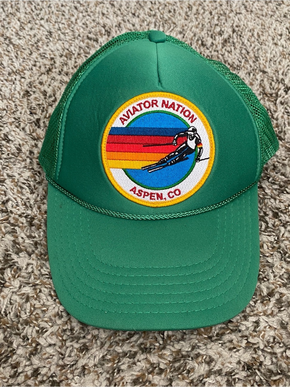 Aviator Nation Aspen Skier Trucker Hat Cap Kelly Green Adjustable Unisex Mesh